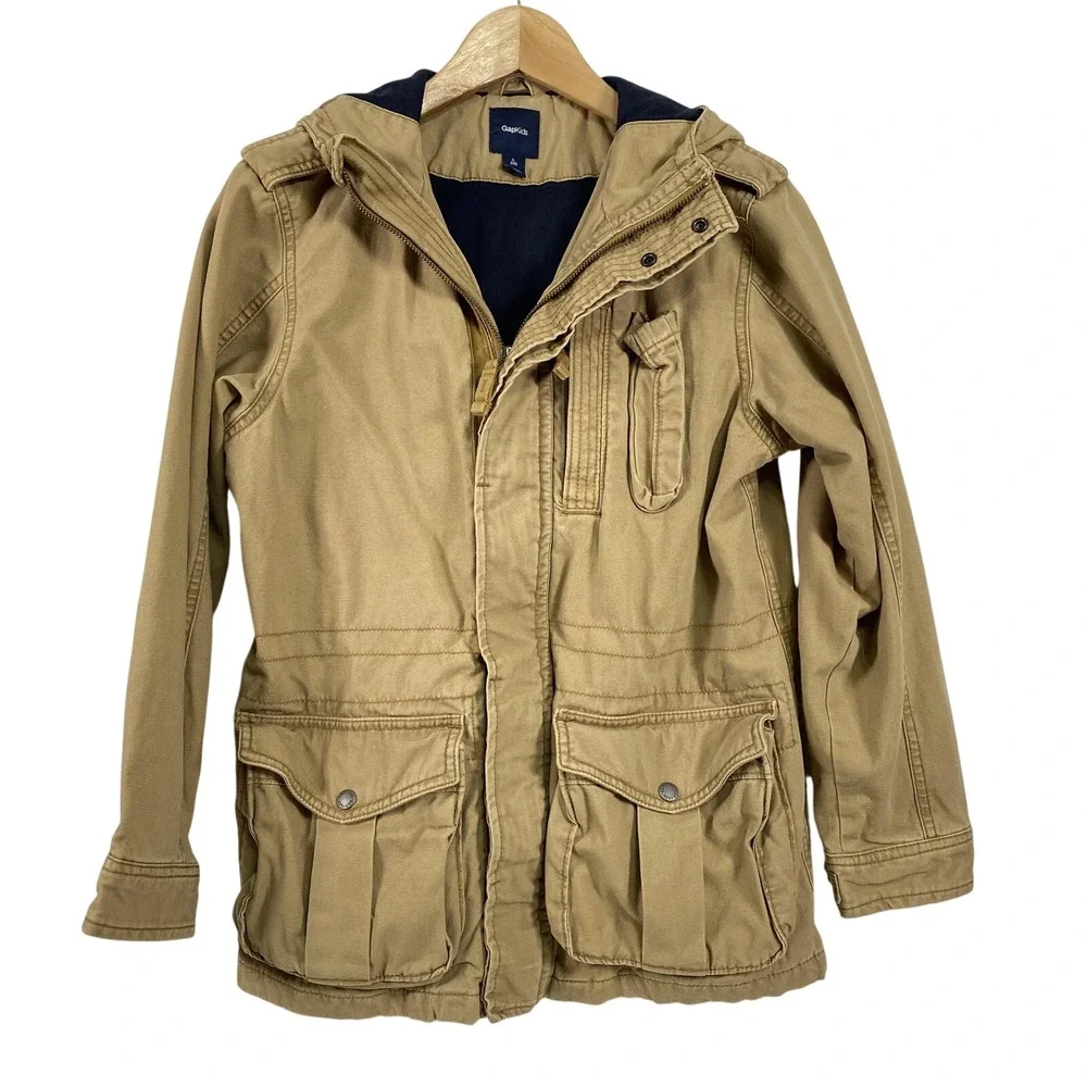 GapKids Jacket Boys Large 10 Camo Field Hooded Utility Cargo‎ Full Zip Cotton